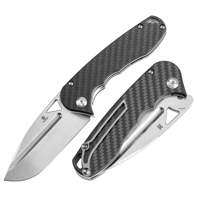 Folding Knife G-mascus/Amber PEI/G10/Micarta Handle (3.53'' Blackwashed/Stonewashed Blade) Midgards Messer Design--T1054Series