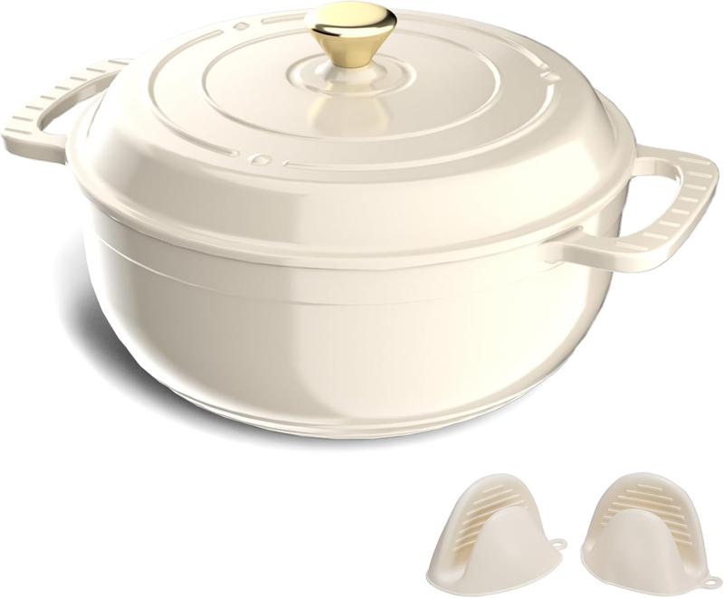 Enameled Cast Iron Round Dutch Oven, 5/6/7.5QT Pot with Lid &Dual Handles with Silicone Gloves,Oven Safe up to 500°F, Heavy-Duty Pre-Seasoned Cookware for Bread Baking, Braising, Stews, Roasting