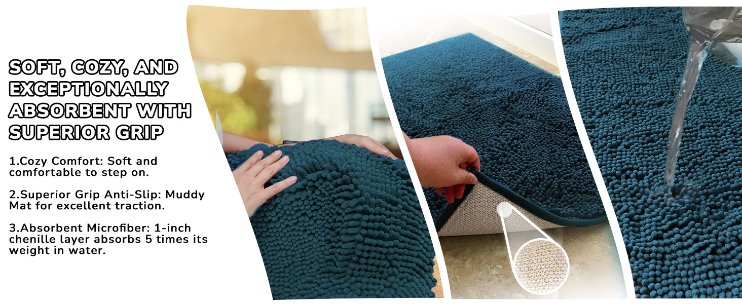 Super Absorbent Door Mat Indoor, Microfiber Quick Dry Chenille Entryway Rug, Non-Slip Front Door Mat, Indoor Mats for Entryway, Machine Washable Pet Rug, Grey 30"x19"