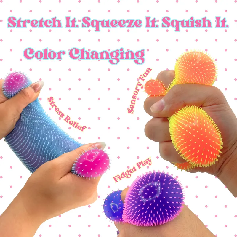 Color-Changing Fuzz Ball Squishy Toy, Slow-Rising/Fast-Rising Sensory Squishies for Gentle Squeezing, Stress Relief Desk Toy, Cute Collectible Gift