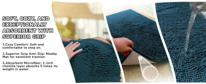 Super Absorbent Door Mat Indoor, Microfiber Quick Dry Chenille Entryway Rug, Non-Slip Front Door Mat, Indoor Mats for Entryway, Machine Washable Pet Rug, Grey 30"x19"