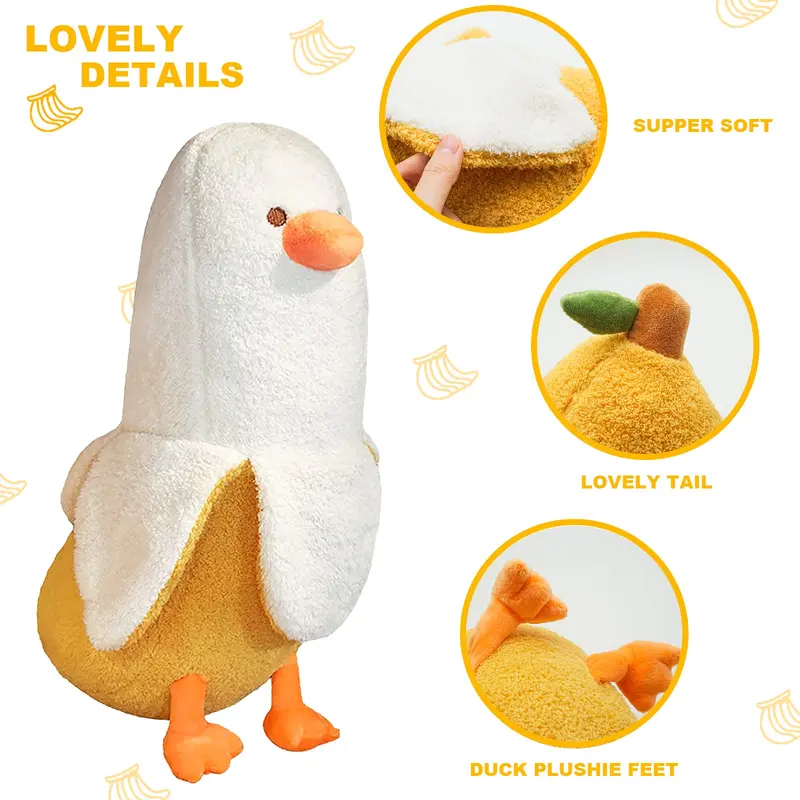 Cute Banana Duck Plush Stuffed Animal Toy for HomeDecoration Squishy Plushie Toy Comfort Plush for Gifts Soft Huggable for Parent-Child Interaction Couples & Friends Prank Toy Party Fun Gift for Kids & Adults Stuffed Animals