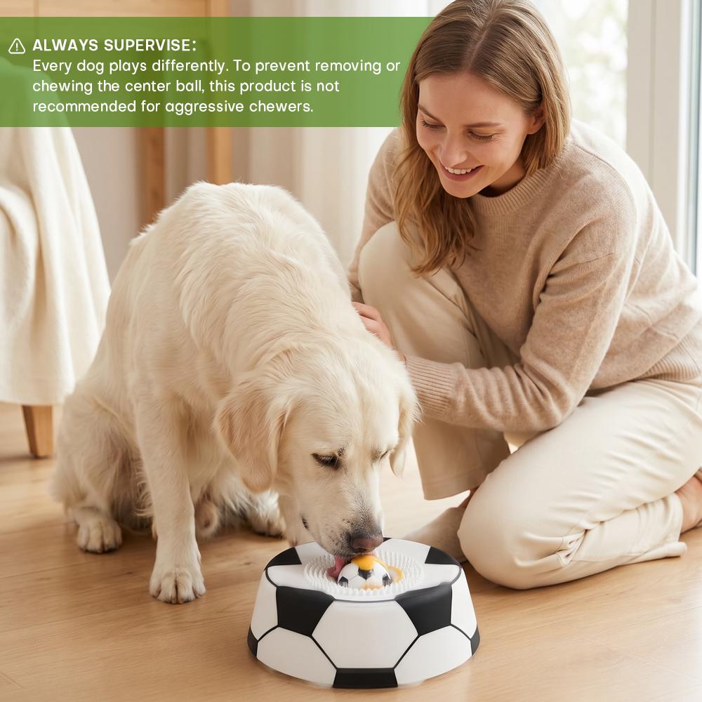 Limit Free gift, PawPace Soccer Style Multi purpose dog bowl with Free Peanut Butter Spatula,Dog Liquid Slow Feeder,Lick Bowl Mat with Ball ,8 Extra Large Suction Cups,No Mess Liquid Treat Enrichment Bowl for Dogs