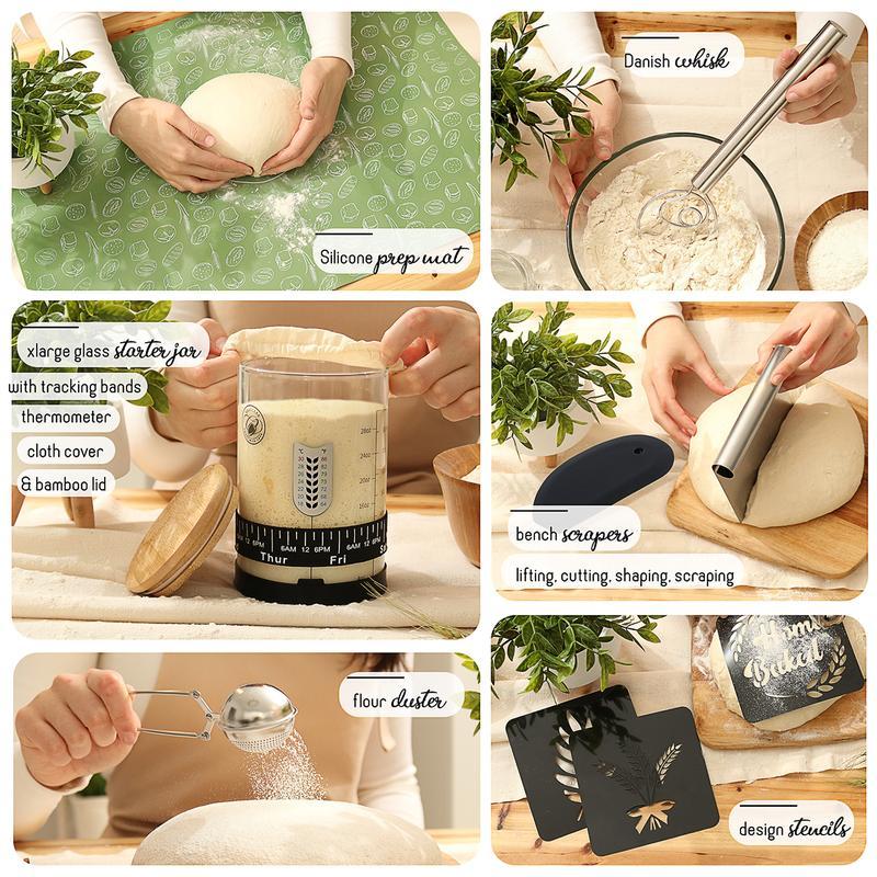 Super All-Inclusive Sourdough Starter Kit, Sourdough Bread Baking Supplies for Beginner with Pot, Banneton Bread Proofing Baskets, Starter Jar, Scraper, Scale, Recipe Book, Bread Making Tools & More