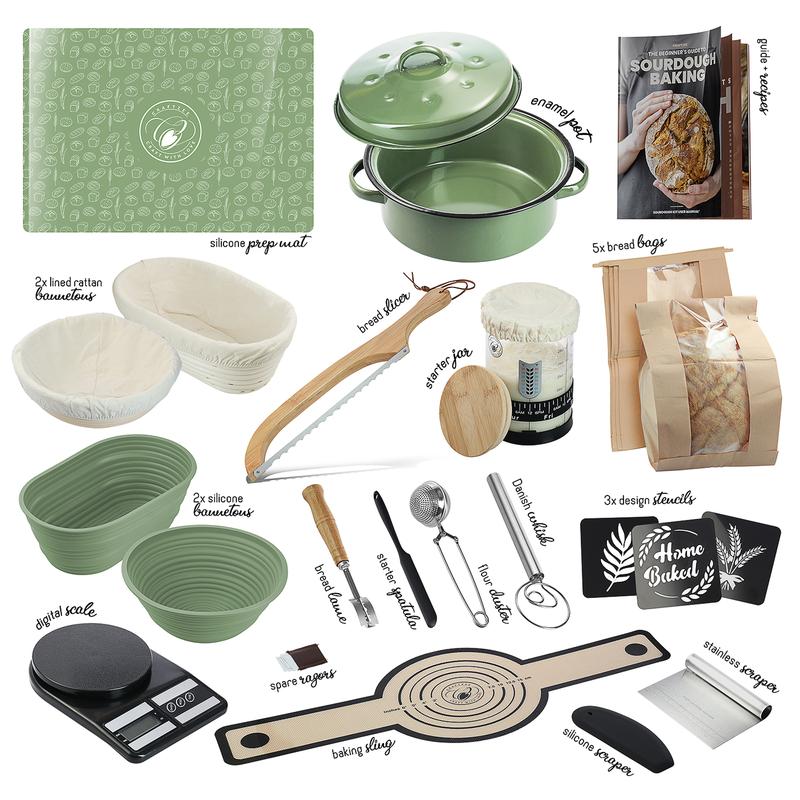 Super All-Inclusive Sourdough Starter Kit, Sourdough Bread Baking Supplies for Beginner with Pot, Banneton Bread Proofing Baskets, Starter Jar, Scraper, Scale, Recipe Book, Bread Making Tools & More