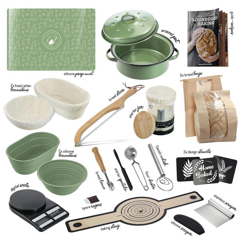 Super All-Inclusive Sourdough Starter Kit, Sourdough Bread Baking Supplies for Beginner with Pot, Banneton Bread Proofing Baskets, Starter Jar, Scraper, Scale, Recipe Book, Bread Making Tools & More