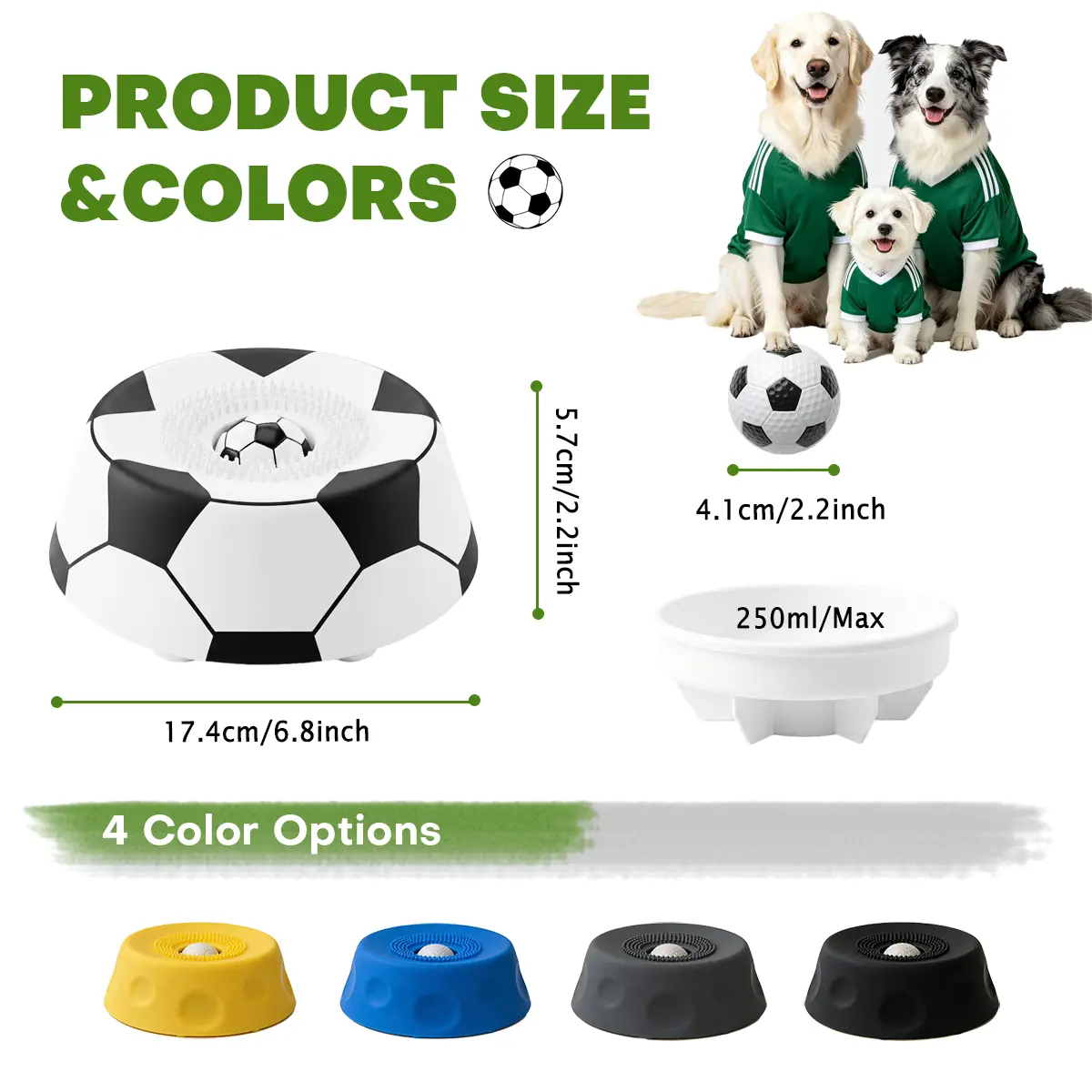 PawPace Soccer Style Multi purpose dog bowl with Free Peanut Butter Spatula,Dog Liquid Slow Feeder,Lick Bowl Mat with Ball ,8 Extra Large Suction Cups,No Mess Liquid Treat Enrichment Bowl for Dogs