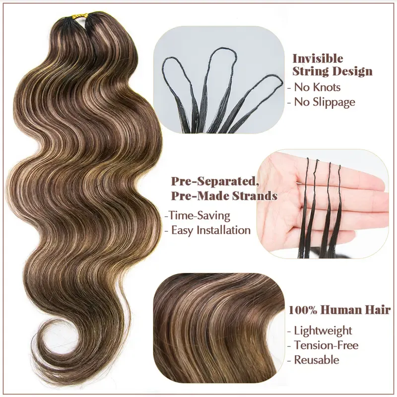 Human Hair for Miracle Knots Boho Braids 4/27/30, 27/30/613 Blend Color Crochet Hair Pre-Separated Body Wave Crochet Hair 60 grams/bundle 18 inch