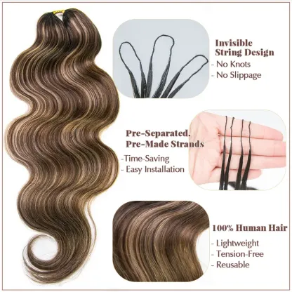 Human Hair for Miracle Knots Boho Braids 4/27/30, 27/30/613 Blend Color Crochet Hair Pre-Separated Body Wave Crochet Hair 60 grams/bundle 18 inch