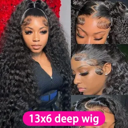 Hair Deep Wave 13x6 Lace Front Wigs Human Hair Pre Plucked 180% Density HD Transparent 13x4 Lace Frontal Wigs For Women Human Hair Lace Front Wigs Deep Curly Lace Front Wig