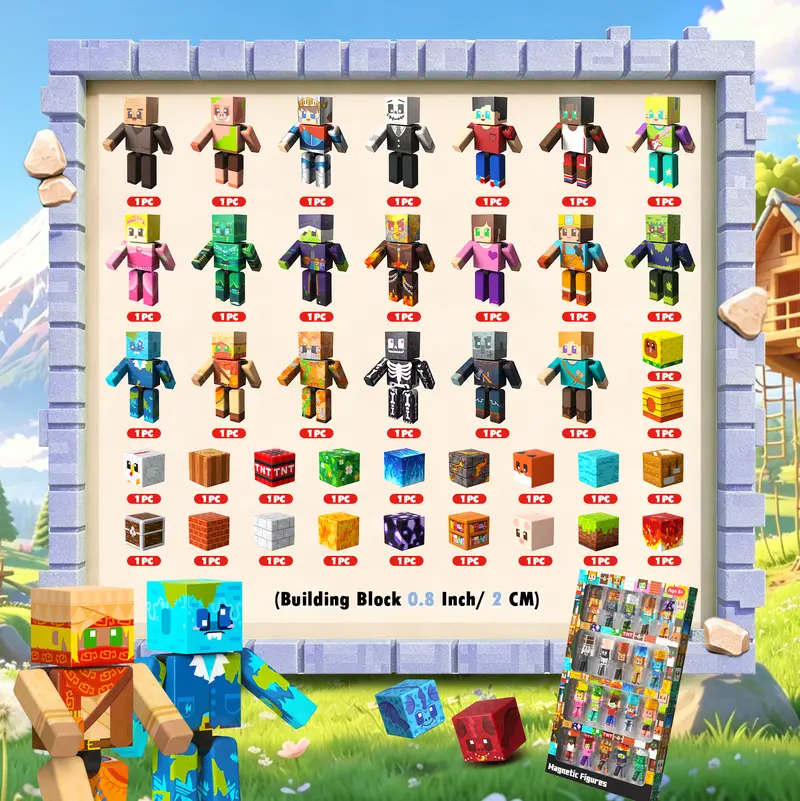 agnetic Building Blocks - 20 Pcs Magnetic Action Figures Playset, Magnetic Building Block Toys with Magnetic Cubes, 360° Rotating Arms and Legs, Creative Play Set for Kids 6+, Birthday Gifts for Boys Girls