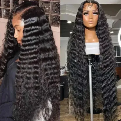 Hair Deep Wave 13x6 Lace Front Wigs Human Hair Pre Plucked 180% Density HD Transparent 13x4 Lace Frontal Wigs For Women Human Hair Lace Front Wigs Deep Curly Lace Front Wig