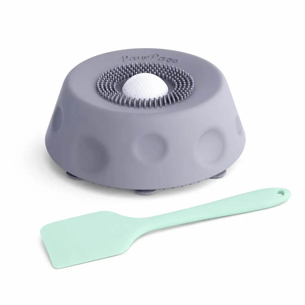 PawPace Soccer Style Multi purpose dog bowl with Free Peanut Butter Spatula,Dog Liquid Slow Feeder,Lick Bowl Mat with Ball ,8 Extra Large Suction Cups,No Mess Liquid Treat Enrichment Bowl for Dogs