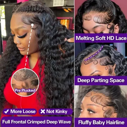 Hair Deep Wave 13x6 Lace Front Wigs Human Hair Pre Plucked 180% Density HD Transparent 13x4 Lace Frontal Wigs For Women Human Hair Lace Front Wigs Deep Curly Lace Front Wig