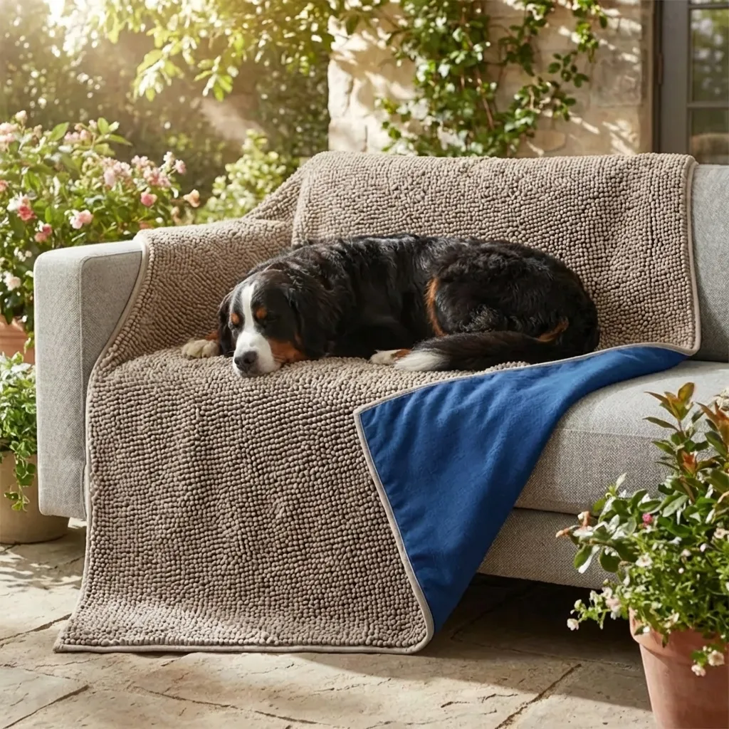 Dog Blanket - Chenille Water Absorption Blanket for Bed & Couch Cover for Dogs Washable, Anti-Slip Soft and Durable Furniture Protector for Dogs - Grey 30"x70"