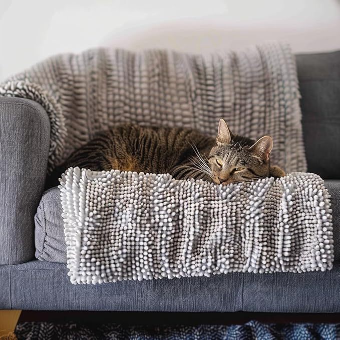 Dog Blanket - Chenille Water Absorption Blanket for Bed & Couch Cover for Dogs Washable, Anti-Slip Soft and Durable Furniture Protector for Dogs - Grey 30"x70"