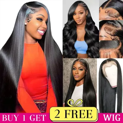 [Sale 30"&22"&22"] buy 1 get 3 wig" 30Inch 13x4 Body Wave Hair Lace Front Wigs + 13x4 22Inch Straight Human Hair Hair+ 22Inch Body Wave Human Hair HairPre Plucked HD Transparent Lace Frontal Human HairWigs 180% Density