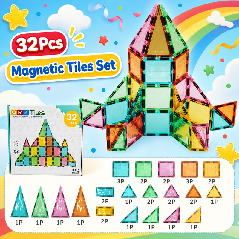 Magnetic Tiles,Preschool Magnet Building Cubes,Learning Construction Stacking Blocks,Cognitive & Math Development Toy for Toddlers,Kids Educational Playset,Children's Day Gift for 3 4 5 6 Year Old
