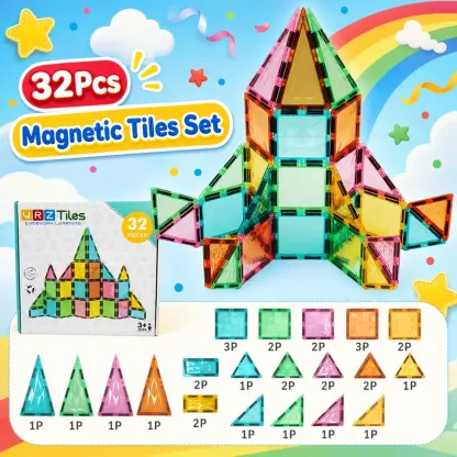 Magnetic Tiles,Preschool Magnet Building Cubes,Learning Construction Stacking Blocks,Cognitive & Math Development Toy for Toddlers,Kids Educational Playset,Children's Day Gift for 3 4 5 6 Year Old