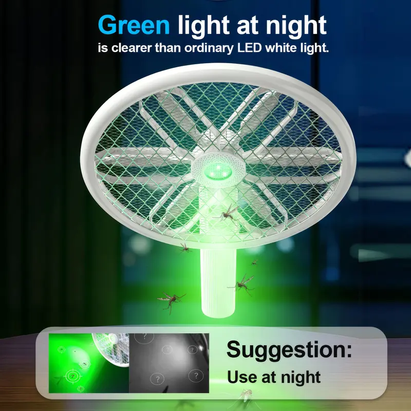 Rotating Head Electric Fly Swatter Racket Rechargeable Bug Zapper Racket Bug Zapper Indoor Fly Zapper Mosquito Zapper Flies Killer for Indoors, with a Telescopic Extension