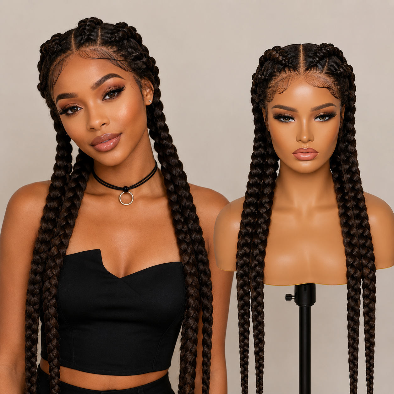 Front Lace Braided Wig — 80cm Long Faux Locs (Dreadlocks) — Full-Head African-Style Synthetic Wig for Women