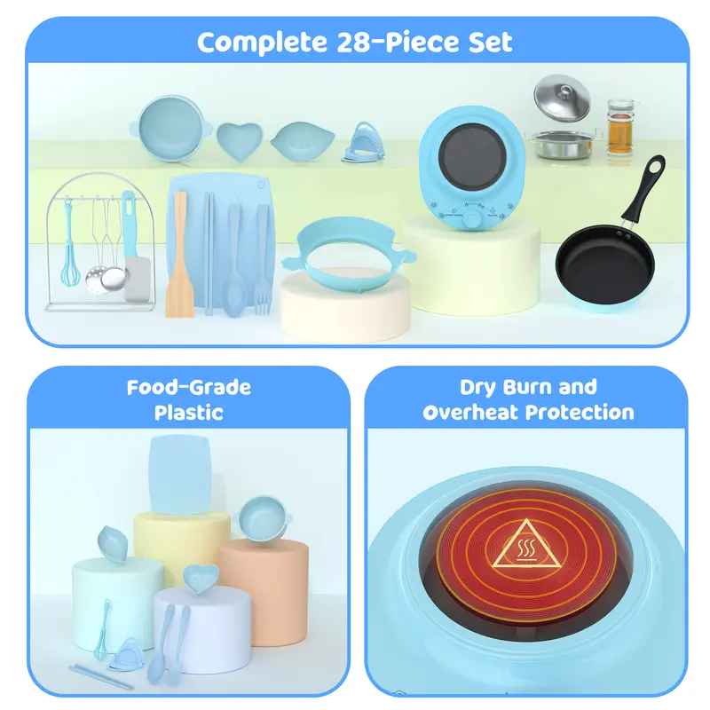 Kids Cooking Set | 28PCS Real Kitchen Starter Kit, Educational Cooking Toys, Gift for Boys & Girls Ages 6-12