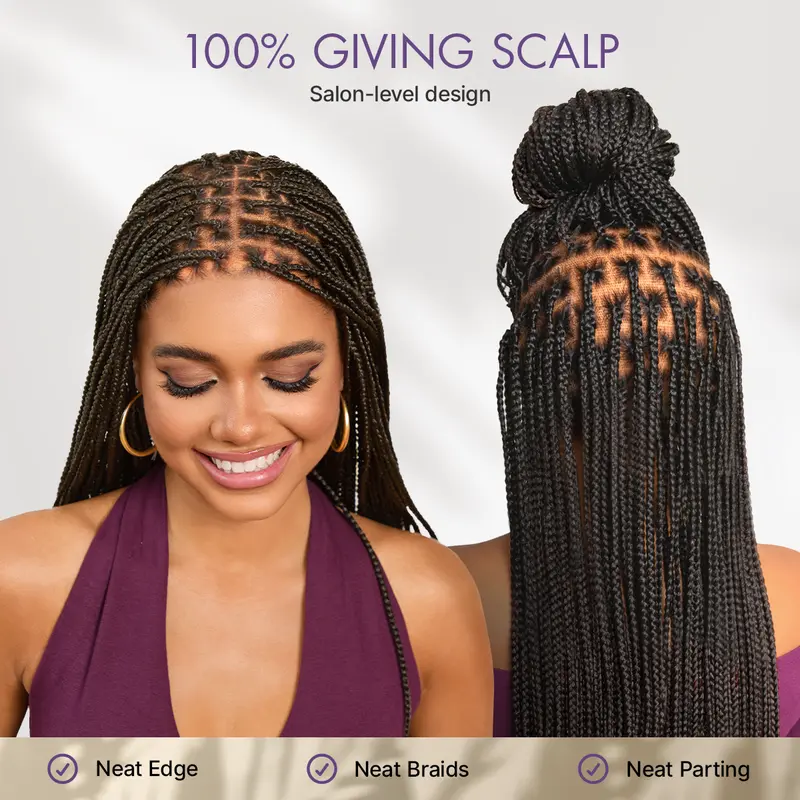 [New Arrival] Salon Braids Super Natural Scalp Full HD Lace Knotless Box Braided Wig Flexi-Fit Invisi Drawstring Cap Miracle Knots Limited Time Offer 