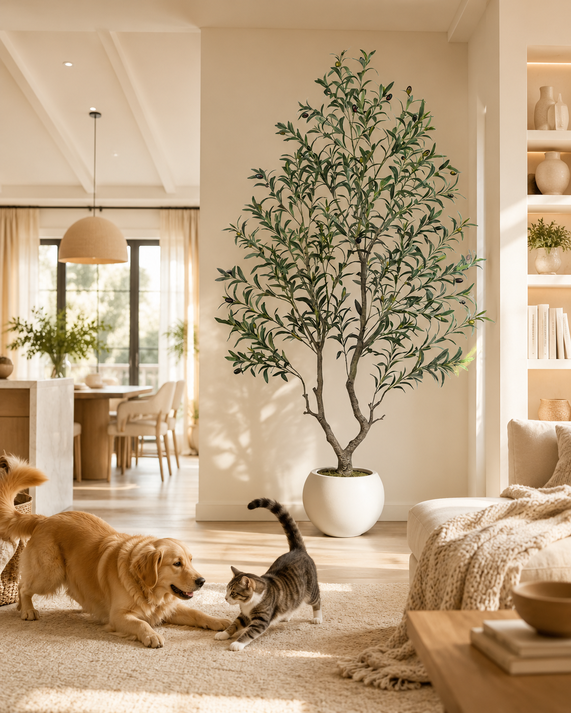 Realistic Artificial Olive Tree with Thick Trunk & Lifelike Fruit – 5/6/7/8FT, Perfect for Home & Office Décor with Round White Pot