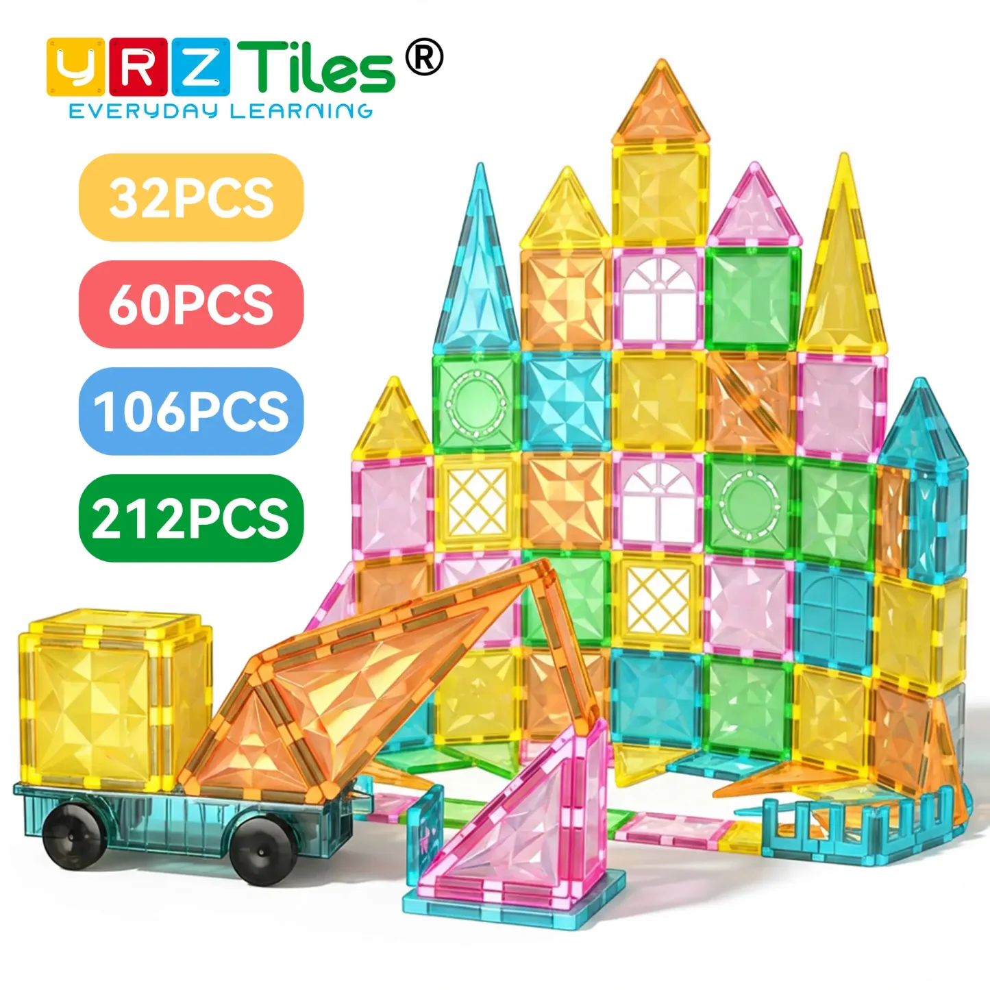Magnetic Tiles,Preschool Magnet Building Cubes,Learning Construction Stacking Blocks,Cognitive & Math Development Toy for Toddlers,Kids Educational Playset,Children's Day Gift for 3 4 5 6 Year Old