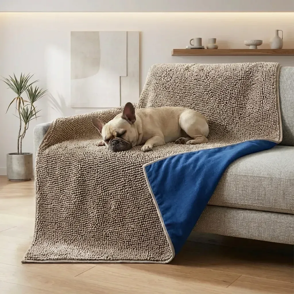 Dog Blanket - Chenille Water Absorption Blanket for Bed & Couch Cover for Dogs Washable, Anti-Slip Soft and Durable Furniture Protector for Dogs - Grey 30"x70"