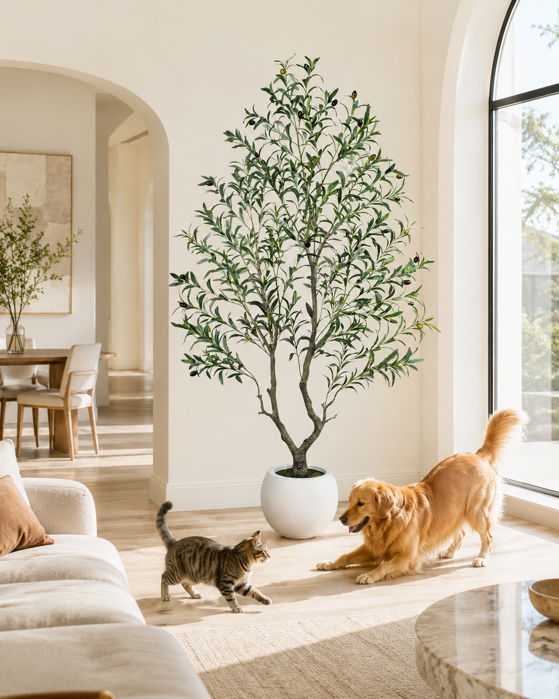 Realistic Artificial Olive Tree with Thick Trunk & Lifelike Fruit – 5/6/7/8FT, Perfect for Home & Office Décor with Round White Pot