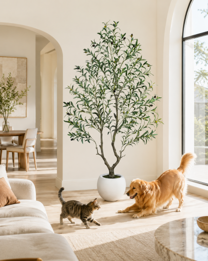 Realistic Artificial Olive Tree with Thick Trunk & Lifelike Fruit – 5/6/7/8FT, Perfect for Home & Office Décor with Round White Pot