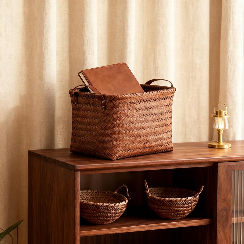 4 Pack Handwoven Wicker Storage Baskets, Large Storage Bins, Rattan Style Home Storage Organizer for Shelves, Closet, Laundry Hampers, Clothes & Blanket Storage, Bedroom & Bathroom Organization