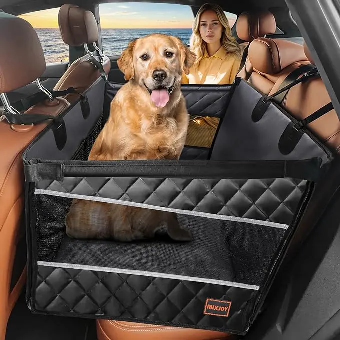 Dog Car Seat Cover for Large Medium Dogs, Backseat Hammock, Waterproof & Breathable Storage Pocket For Cars/SUV/Truck interior accessory,Pet travelessentials Black Dirt-resistant Non-Slip Accessories
