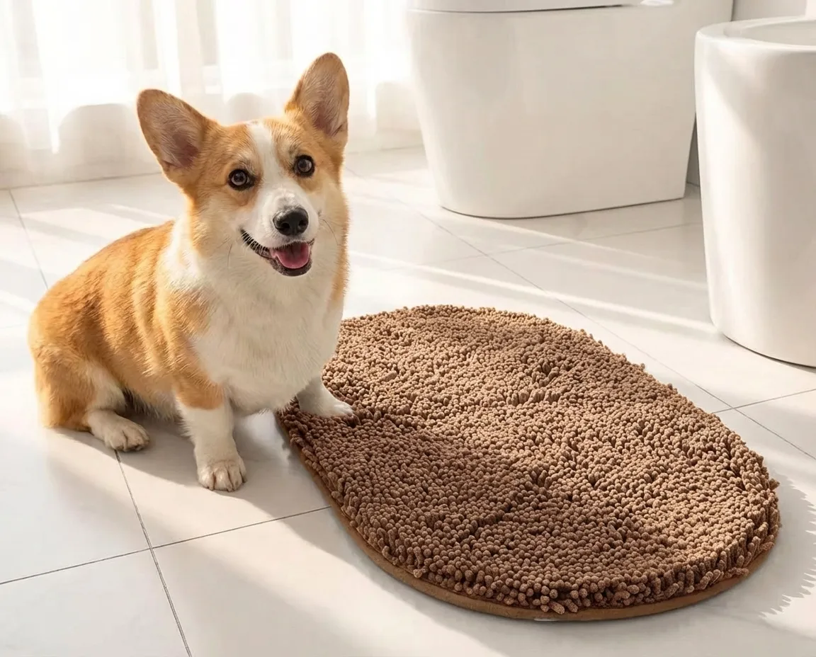 Super Absorbent Microfiber Dog Door Mat for Muddy Paws, Non-Slip Washable Pet Rug, Quick Dry Chenille Entryway Carpet, Machine Washable Indoor Outdoor Mat, Grey Oval