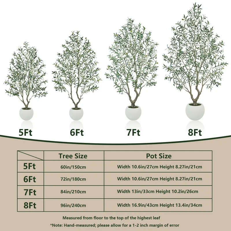 Realistic Artificial Olive Tree with Thick Trunk & Lifelike Fruit – 5/6/7/8FT, Perfect for Home & Office Décor with Round White Pot