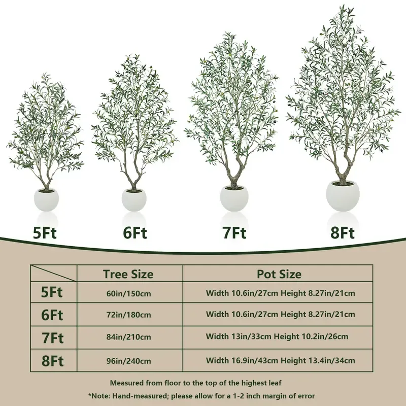 Realistic Artificial Olive Tree with Thick Trunk & Lifelike Fruit – 5/6/7/8FT, Perfect for Home & Office Décor with Round White Pot