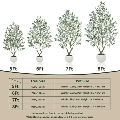 Realistic Artificial Olive Tree with Thick Trunk & Lifelike Fruit – 5/6/7/8FT, Perfect for Home & Office Décor with Round White Pot