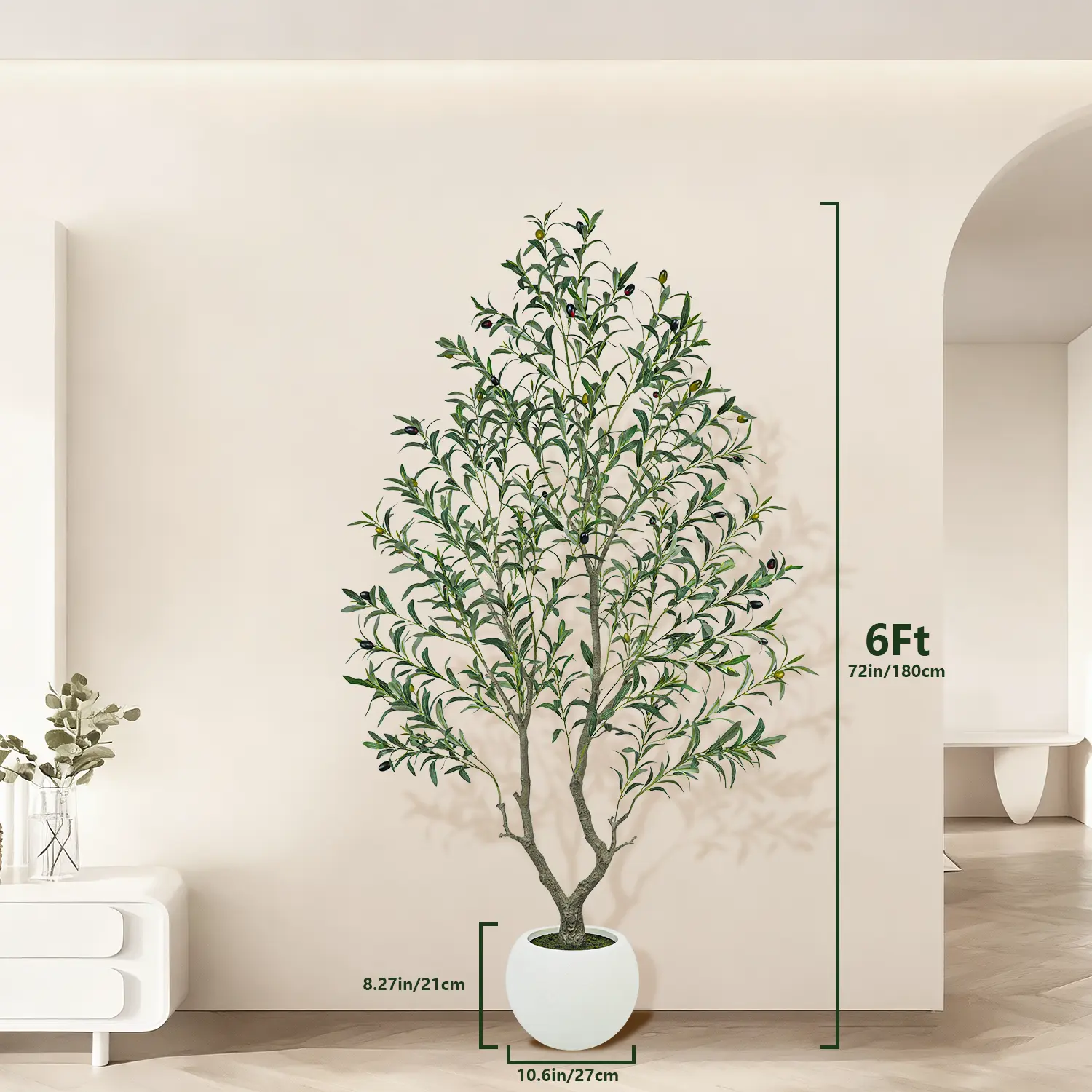 Realistic Artificial Olive Tree with Thick Trunk & Lifelike Fruit – 5/6/7/8FT, Perfect for Home & Office Décor with Round White Pot