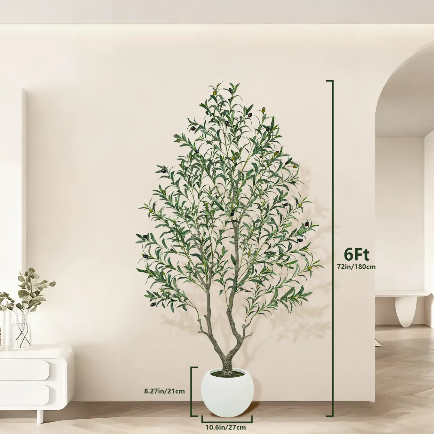 Realistic Artificial Olive Tree with Thick Trunk & Lifelike Fruit – 5/6/7/8FT, Perfect for Home & Office Décor with Round White Pot