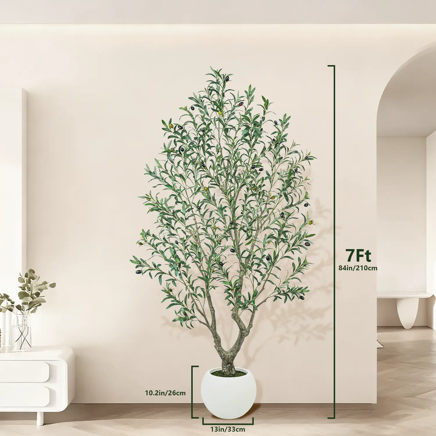 Realistic Artificial Olive Tree with Thick Trunk & Lifelike Fruit – 5/6/7/8FT, Perfect for Home & Office Décor with Round White Pot