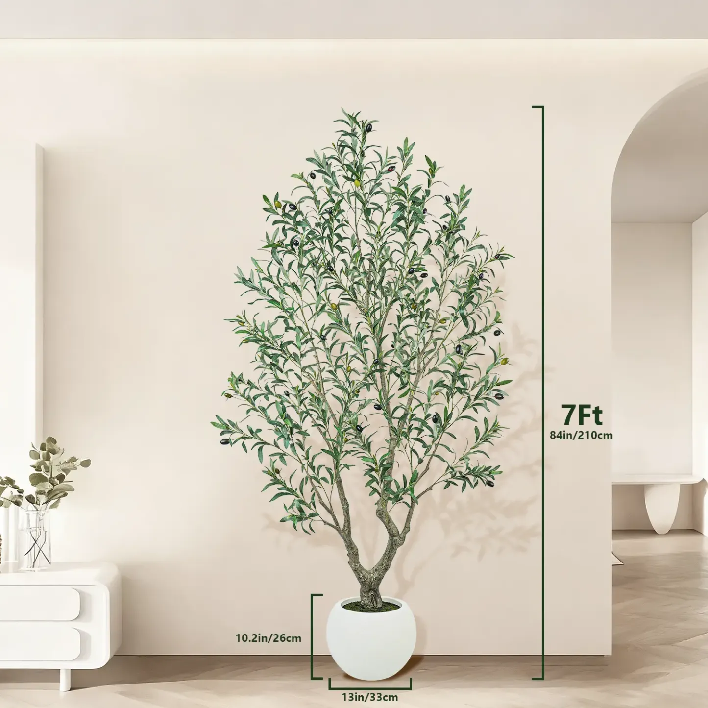 Realistic Artificial Olive Tree with Thick Trunk & Lifelike Fruit – 5/6/7/8FT, Perfect for Home & Office Décor with Round White Pot