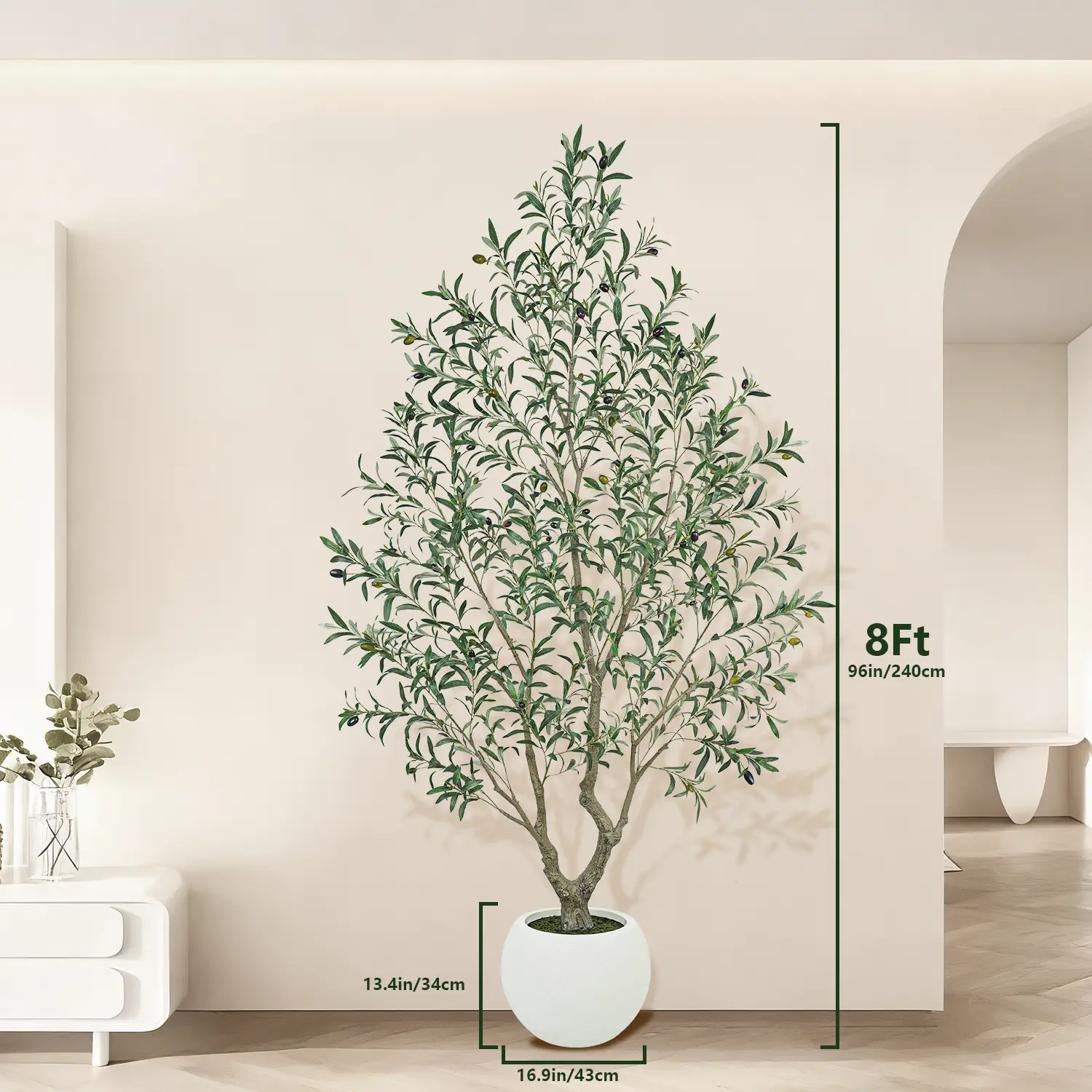 Realistic Artificial Olive Tree with Thick Trunk & Lifelike Fruit – 5/6/7/8FT, Perfect for Home & Office Décor with Round White Pot