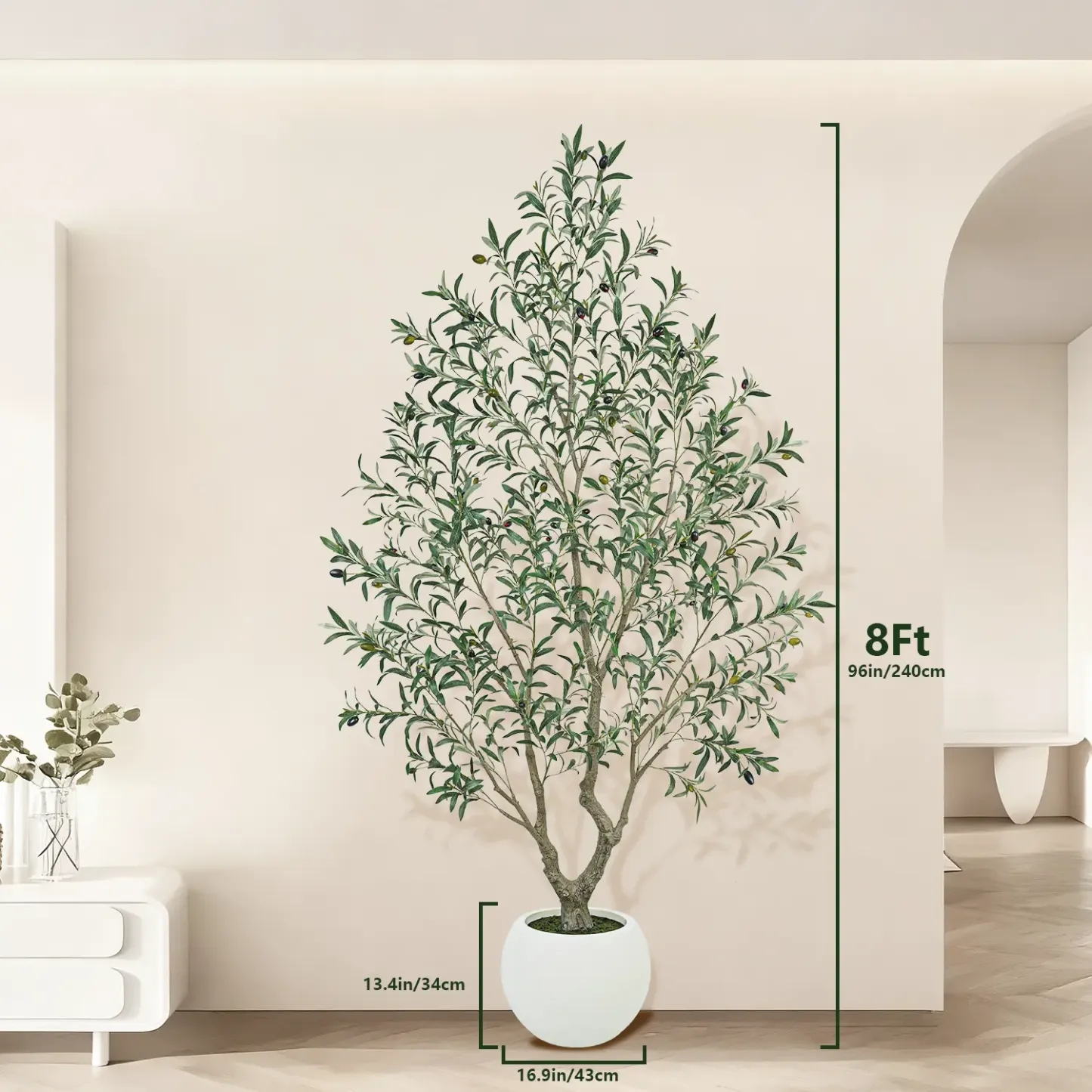 Realistic Artificial Olive Tree with Thick Trunk & Lifelike Fruit – 5/6/7/8FT, Perfect for Home & Office Décor with Round White Pot