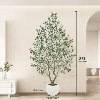 Realistic Artificial Olive Tree with Thick Trunk & Lifelike Fruit – 5/6/7/8FT, Perfect for Home & Office Décor with Round White Pot