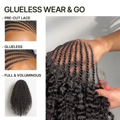 Fiber 13×6 Braided Cornrow Wig —Water Wave Lace Front Wig for Black Women Pre-Cut Lace Wig | Natural Look, Beginner Friendly