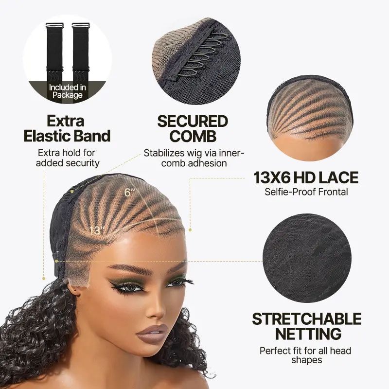 Fiber 13×6 Braided Cornrow Wig —Water Wave Lace Front Wig for Black Women Pre-Cut Lace Wig | Natural Look, Beginner Friendly