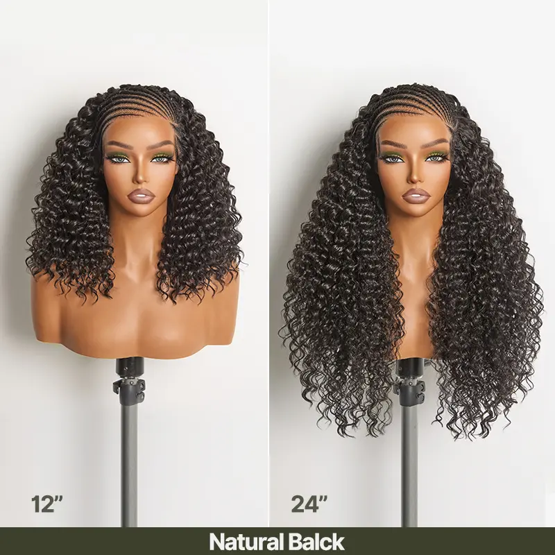 Fiber 13×6 Braided Cornrow Wig —Water Wave Lace Front Wig for Black Women Pre-Cut Lace Wig | Natural Look, Beginner Friendly