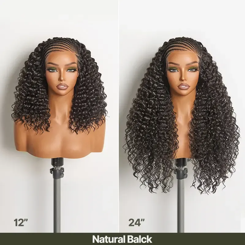 Fiber 13×6 Braided Cornrow Wig —Water Wave Lace Front Wig for Black Women Pre-Cut Lace Wig | Natural Look, Beginner Friendly