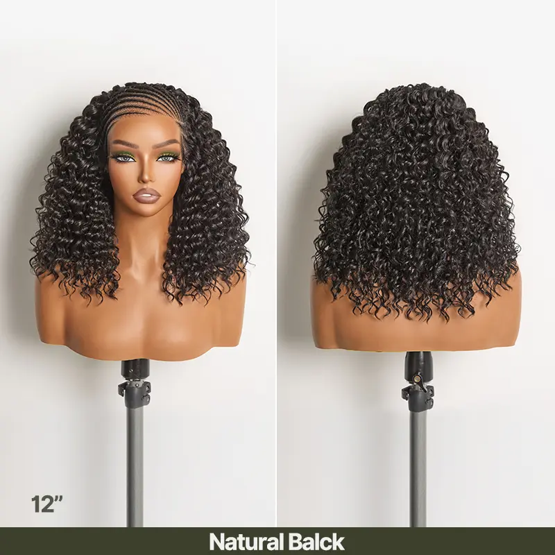 Fiber 13×6 Braided Cornrow Wig —Water Wave Lace Front Wig for Black Women Pre-Cut Lace Wig | Natural Look, Beginner Friendly
